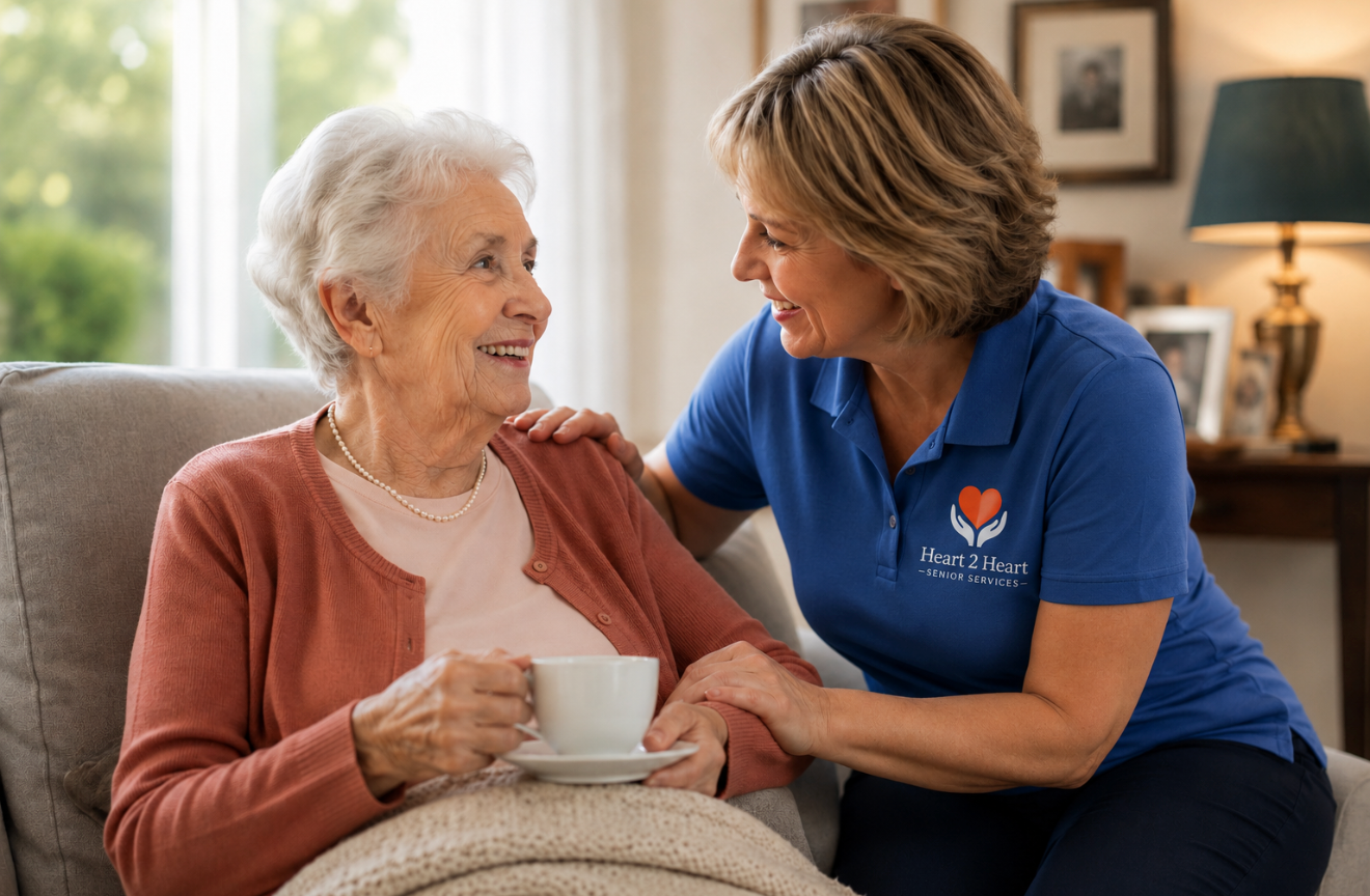 Caregiver sharing a moment with a senior woman at home